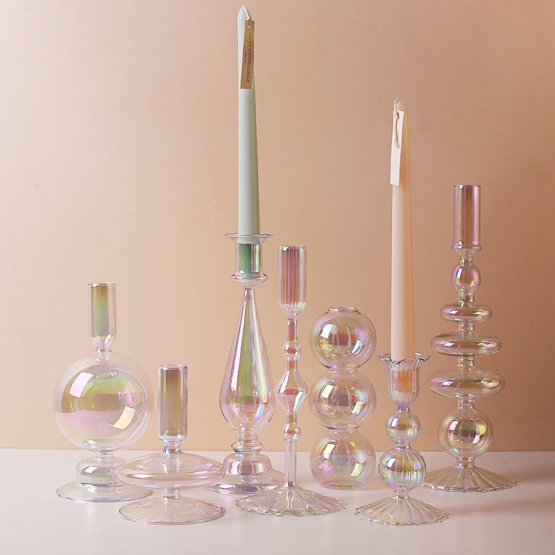 Modern Glass Candleholder - Clear Rainbow