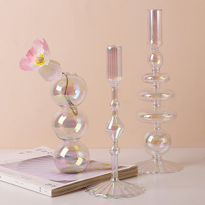 Modern Glass Candleholder - Clear Rainbow