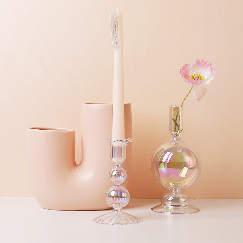 Modern Glass Candleholder - Clear Rainbow