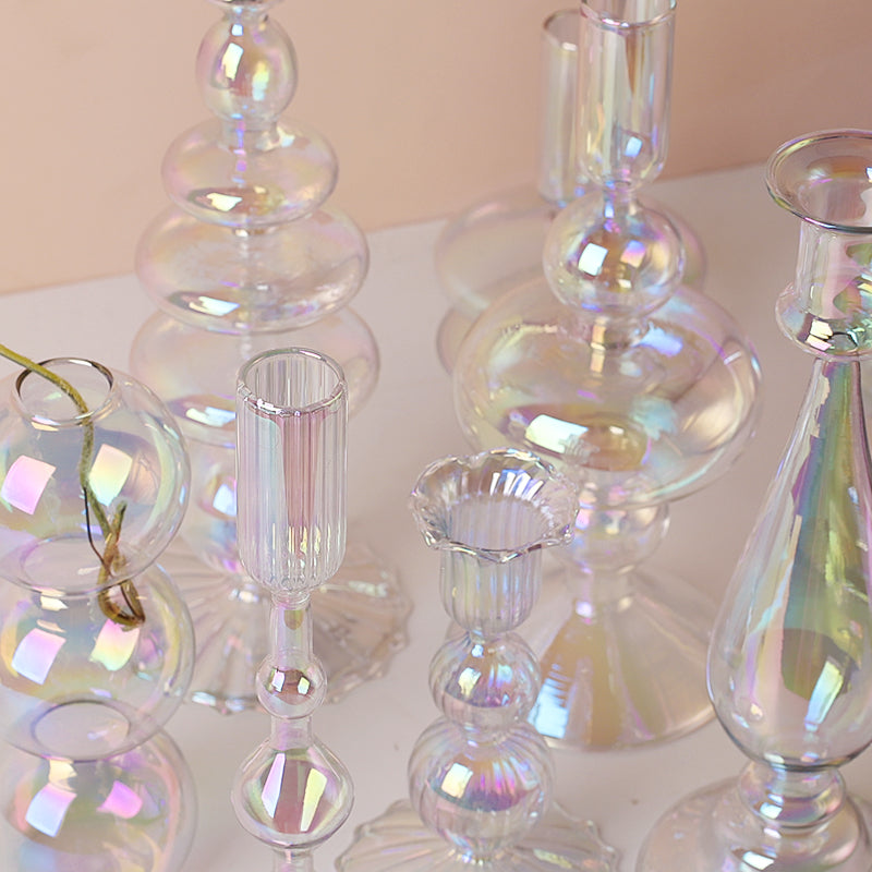 Modern Glass Candleholder - Clear Rainbow