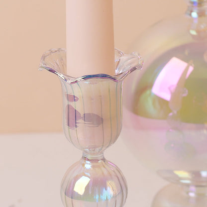 Modern Glass Candleholder - Clear Rainbow