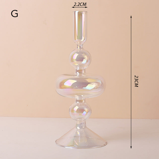 Modern Glass Candleholder - Clear Rainbow