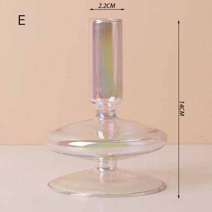 Modern Glass Candleholder - Clear Rainbow