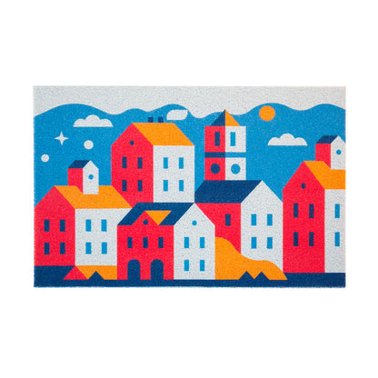 Red and Orange Houses Door Mat