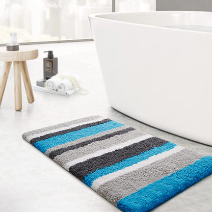 Feblilac Blue-Grey Stripe Bath Mat Rug