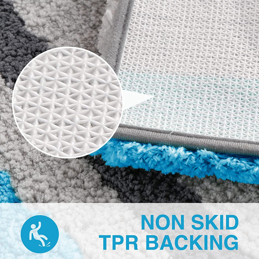 Feblilac Blue-Grey Stripe Bath Mat Rug - view 3