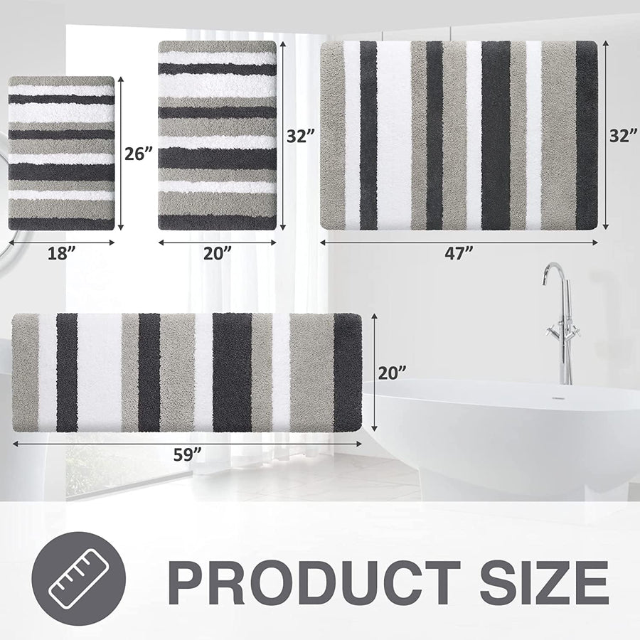 Feblilac Mocha-grey Stripe Bath Mat Rug - view 3