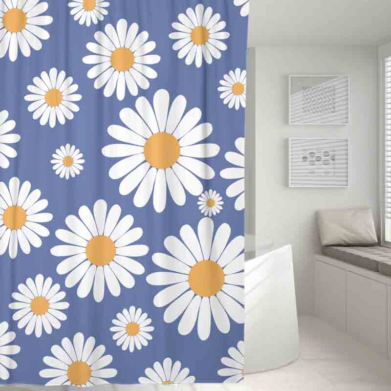 Feblilac Cute Daisy Shower Curtain with Hooks, White and Grey - Feblilac® Mat