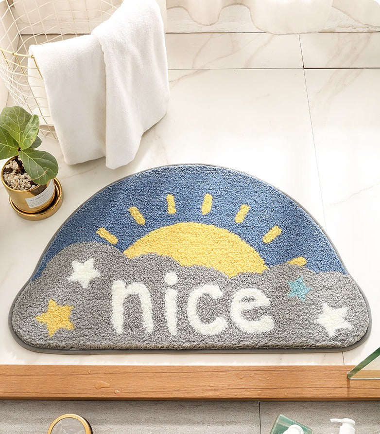 Feblilac Semicircle Sun and Cloud Bath Mat, Have A Nice Day Mat - Feblilac® Mat