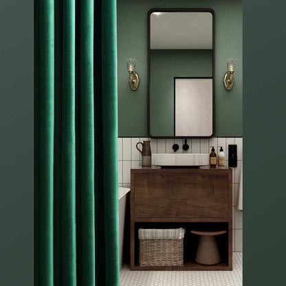 Green Velvet Shower Curtain for Bathroom - Feblilac® Mat