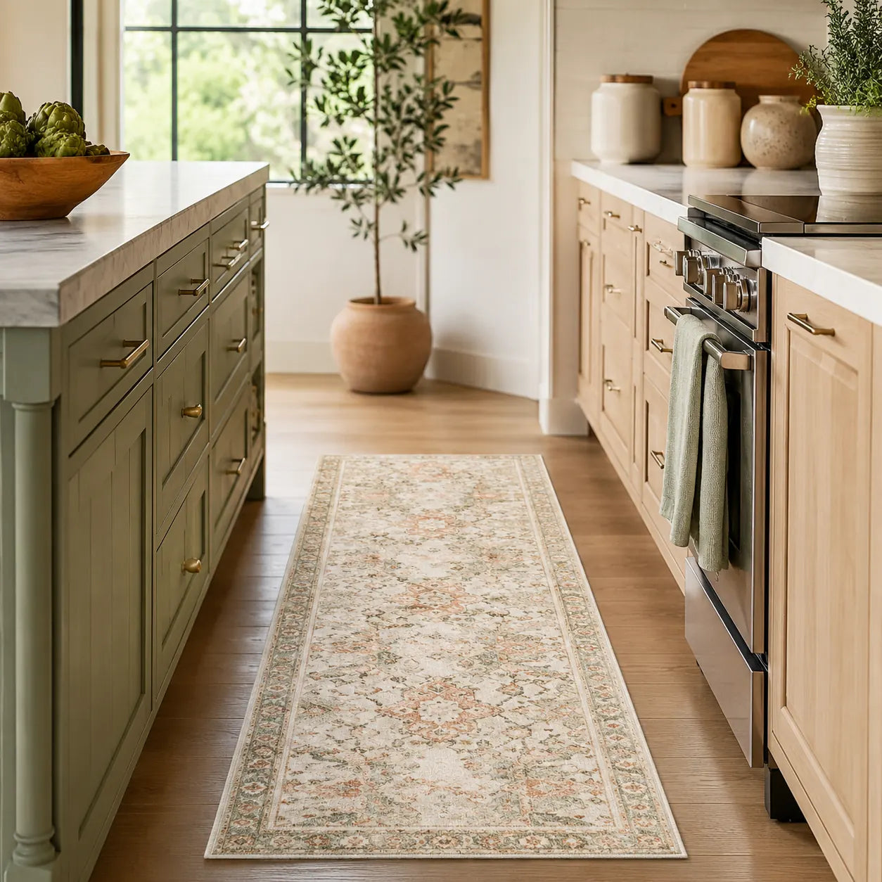 Kitchen mat in a warm modern kitchen